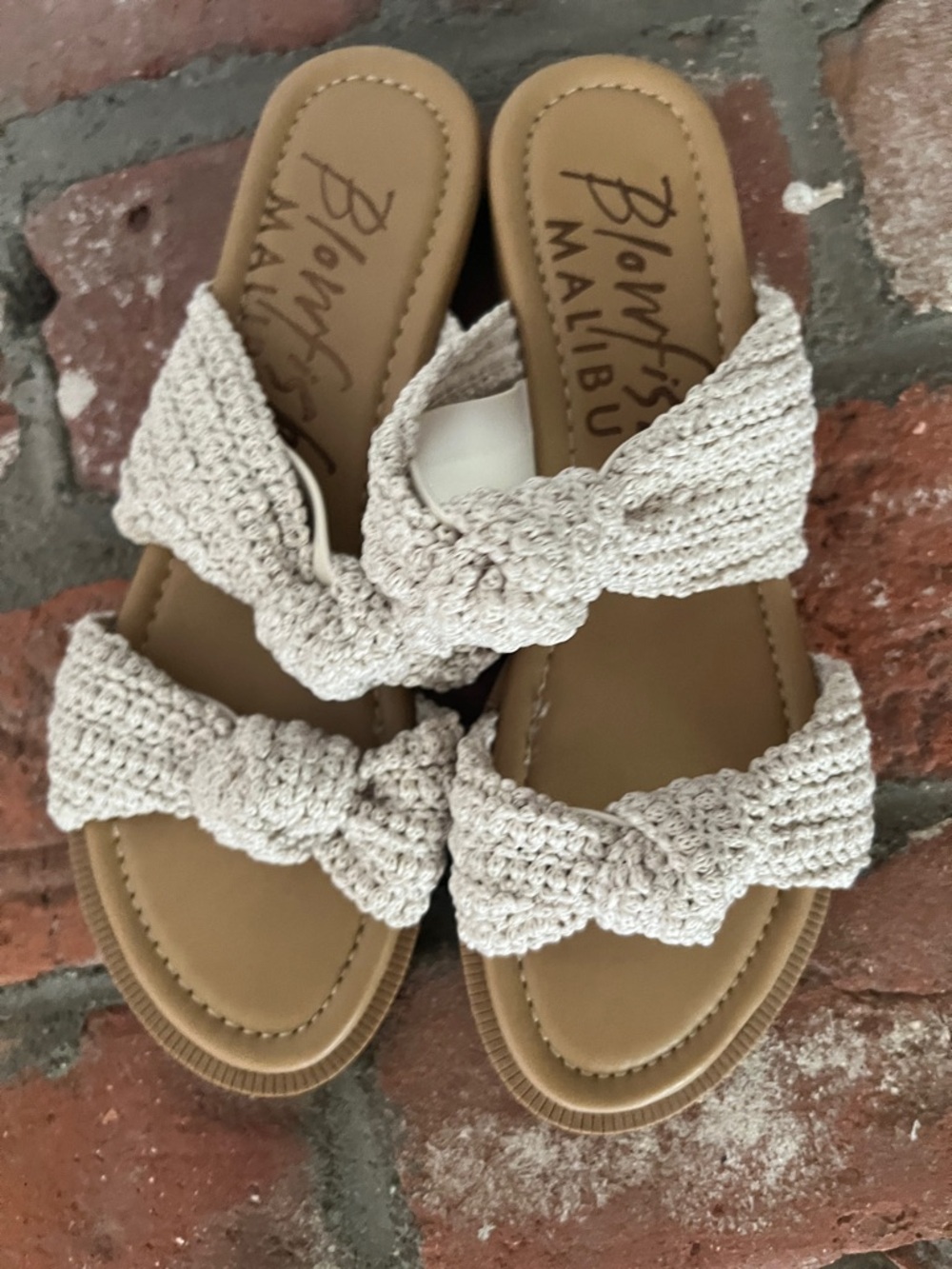 Blowfish Malibu Cream Crochet Knot Slide Sandals